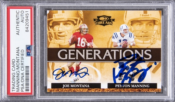 2007 Donruss Threads #G-8 Joe Montana/Peyton Manning Dual-Signed Card – PSA/DNA Authentic Signatures